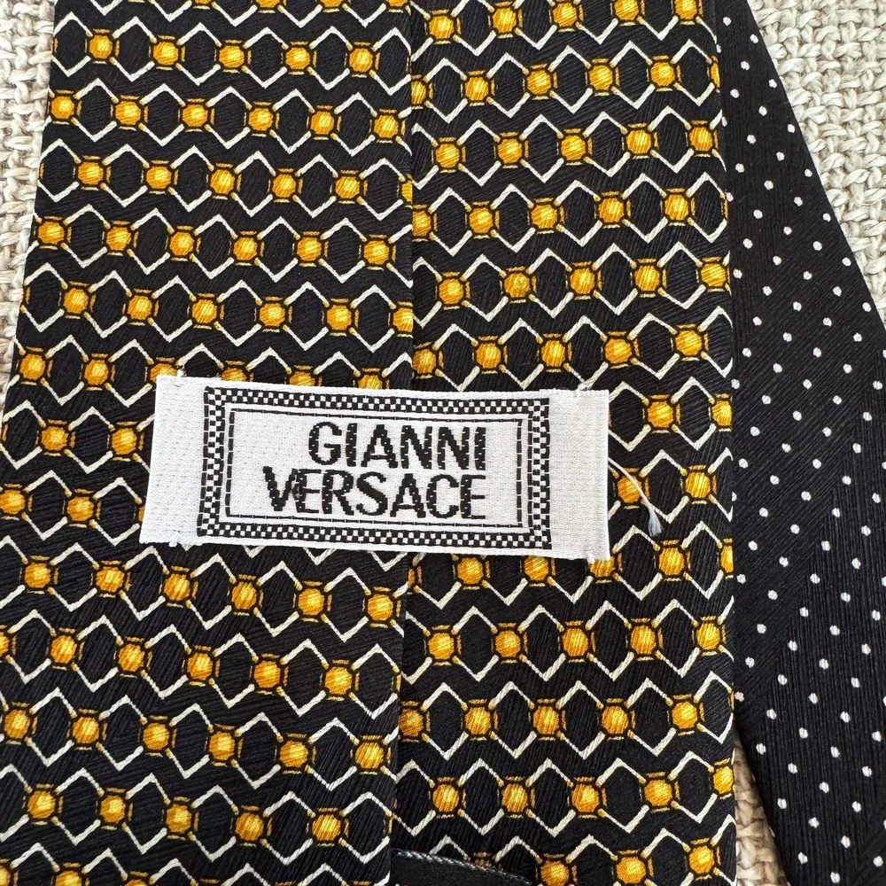 Vintage Gianni Versace 100%‎ Silk Tie Barocco Scroll & Geometric Honeycomb
